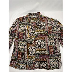 Vintage 100% SILK CC Courtenay Multicolored Blouse Long sleeve Top Size 10